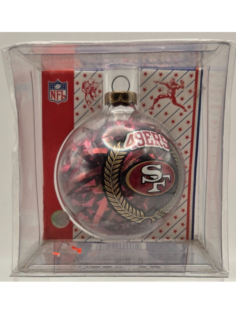 Vintage San Francisco 49ers Topperscot Glass Tinsel Christmas Ornament NIP